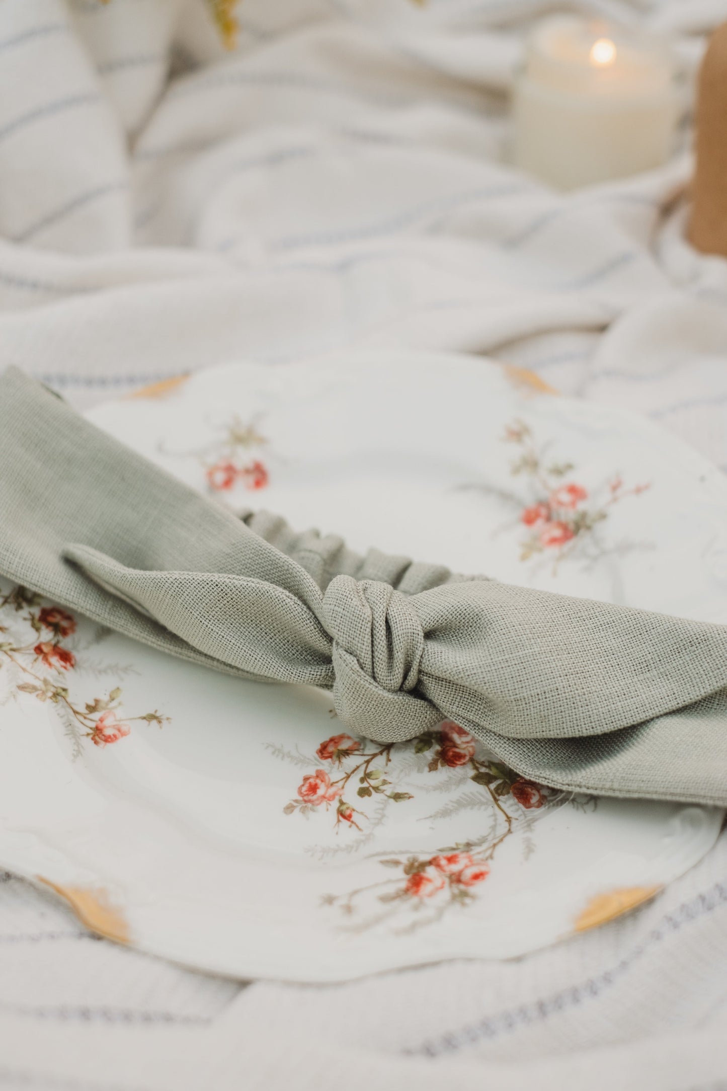Bandeau avec boucle en lin - Sauge