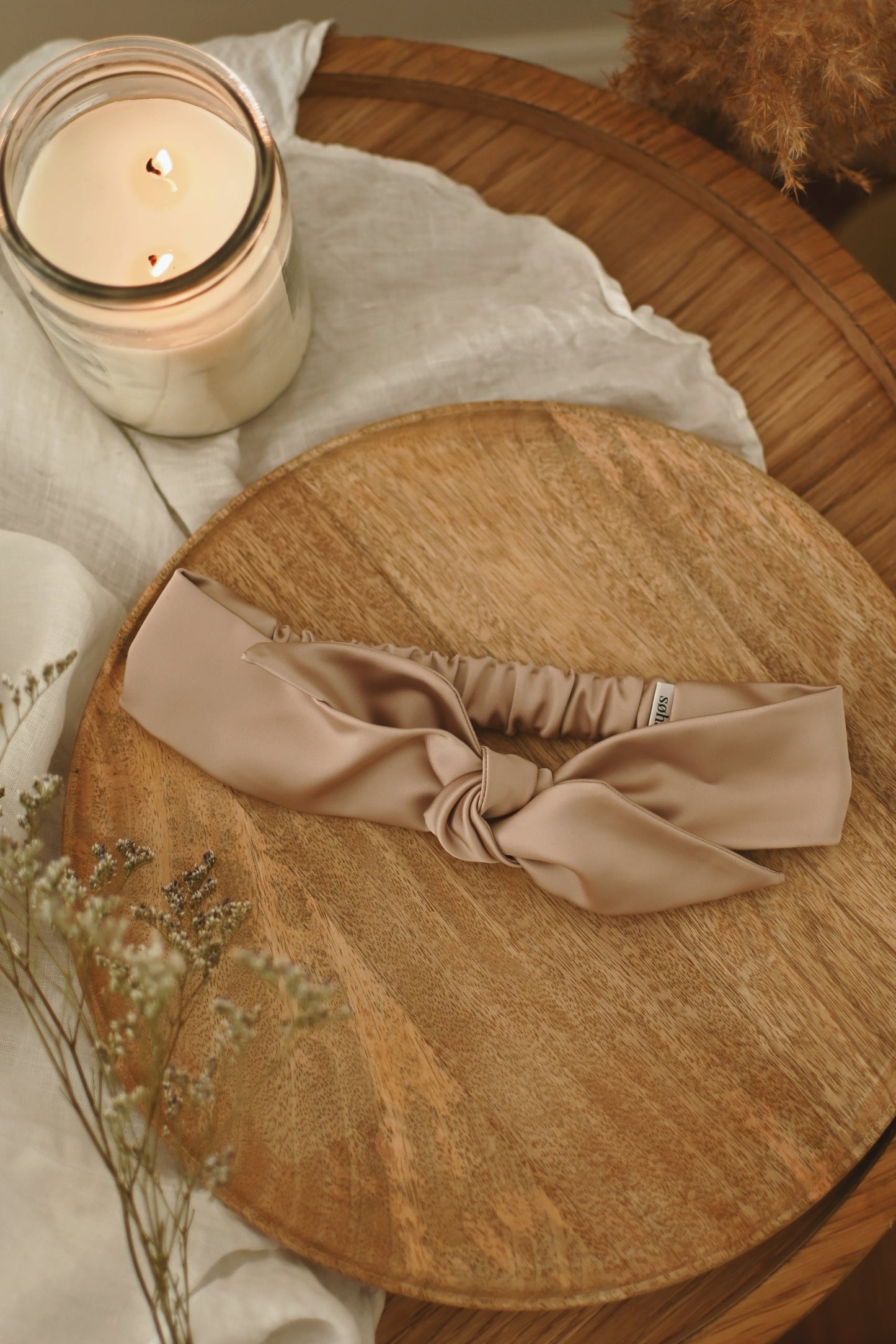 Bandeau avec boucle en satin - Nacré