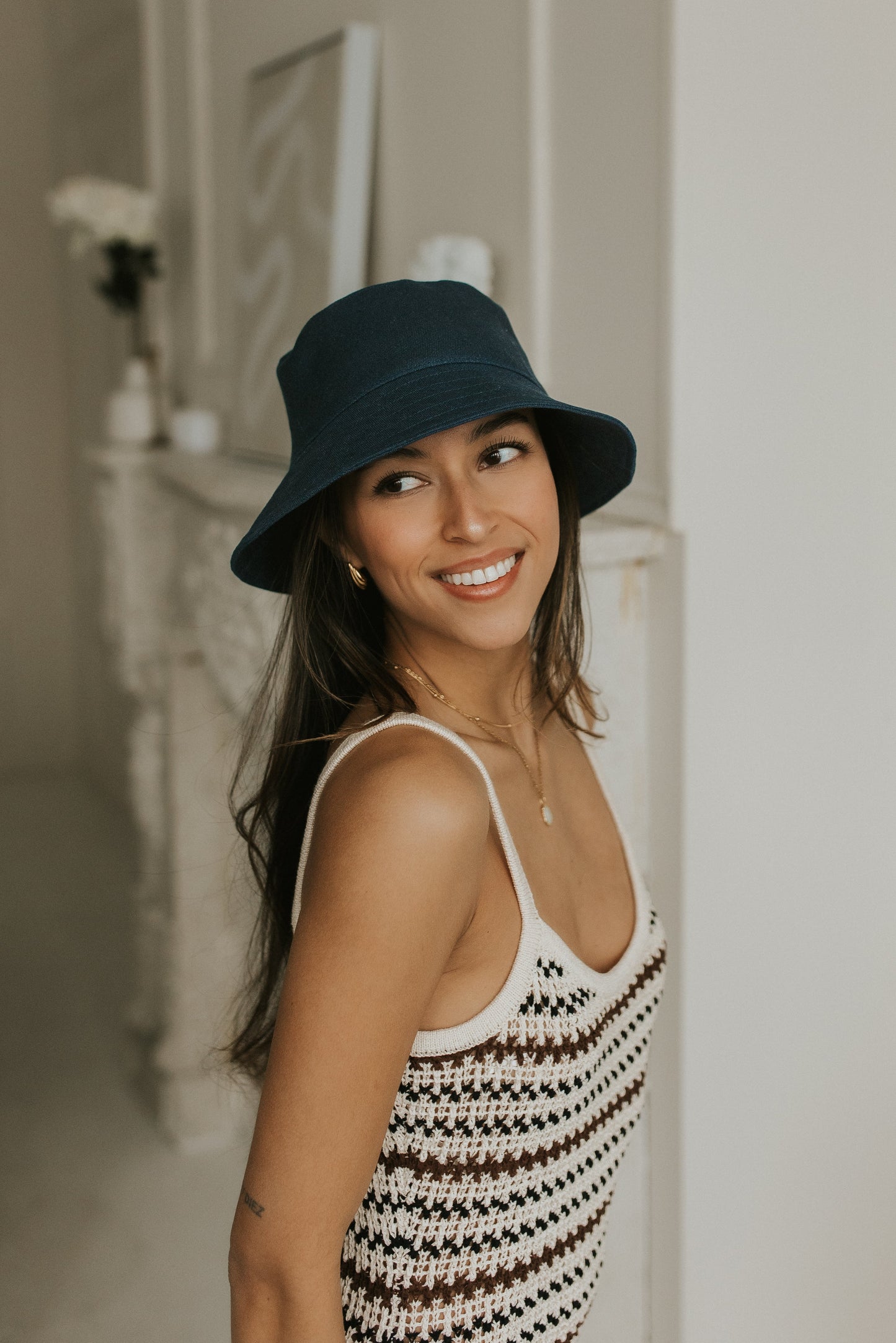 Bucket Hat 100 % lin - Marine