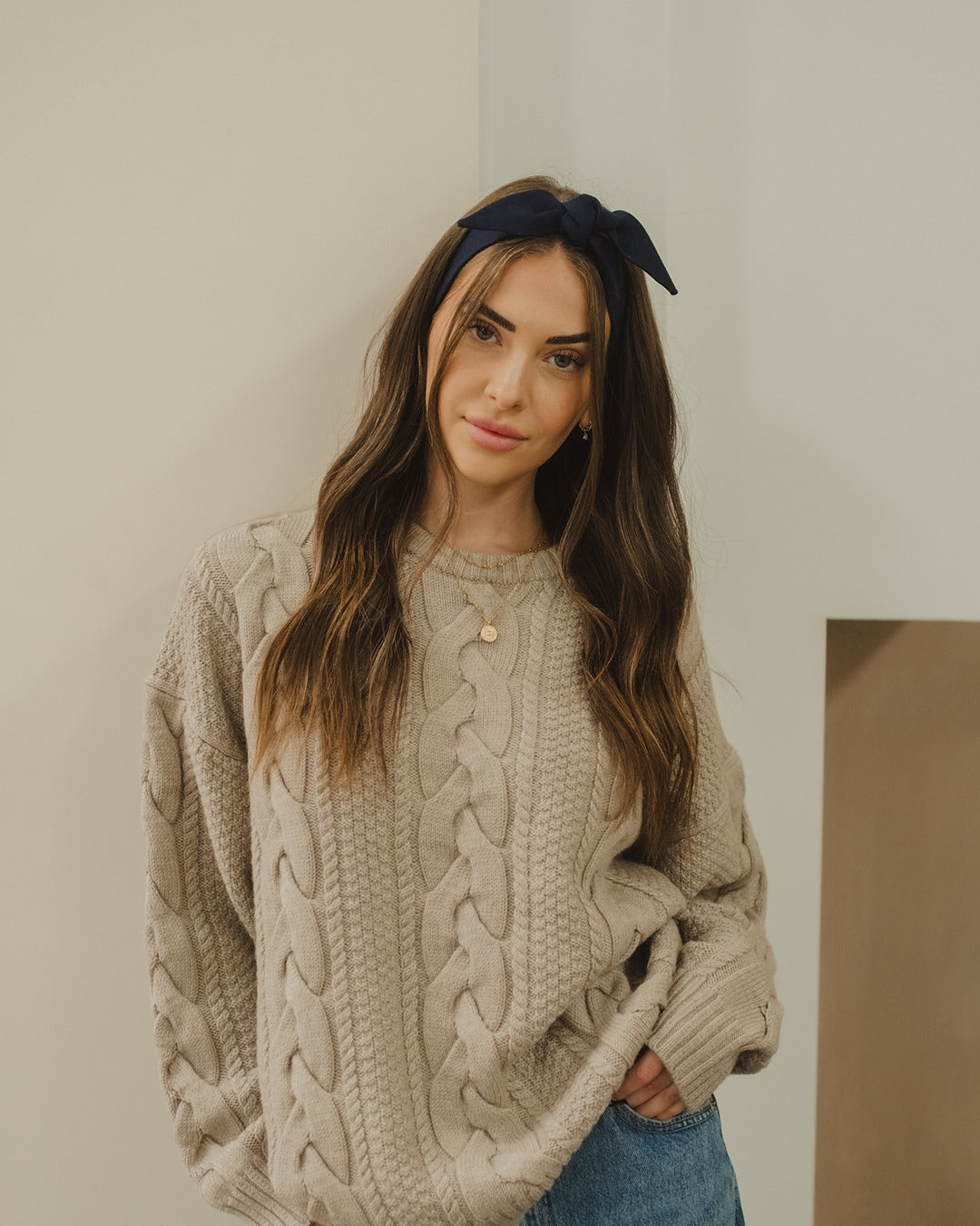 Bandeau avec boucle - Lin marine