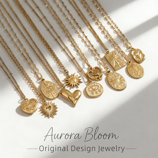 AURORA Minimalist Stainless Steel Sun Pendant Necklaces For Women Vintage Daily 18K Gold Choker Neck Women's Jewelry Decoration