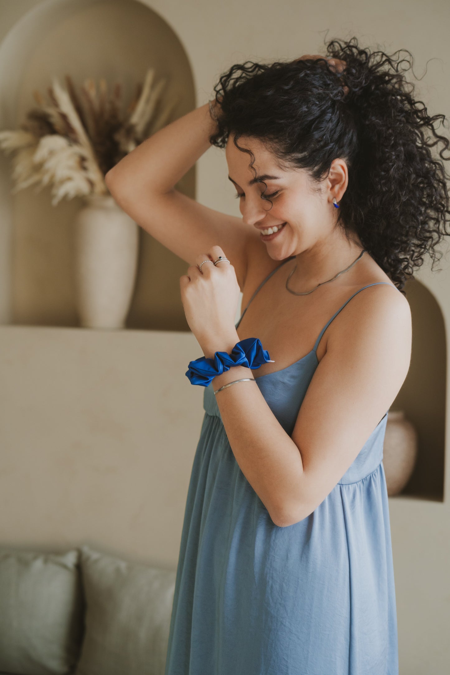 Chouchou en satin - Bleu royal