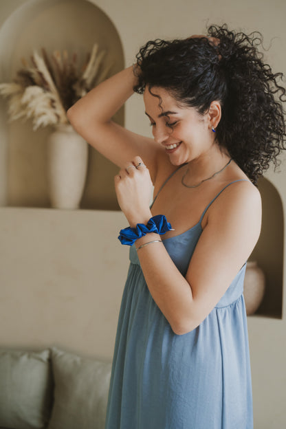 Chouchou en satin - Bleu royal