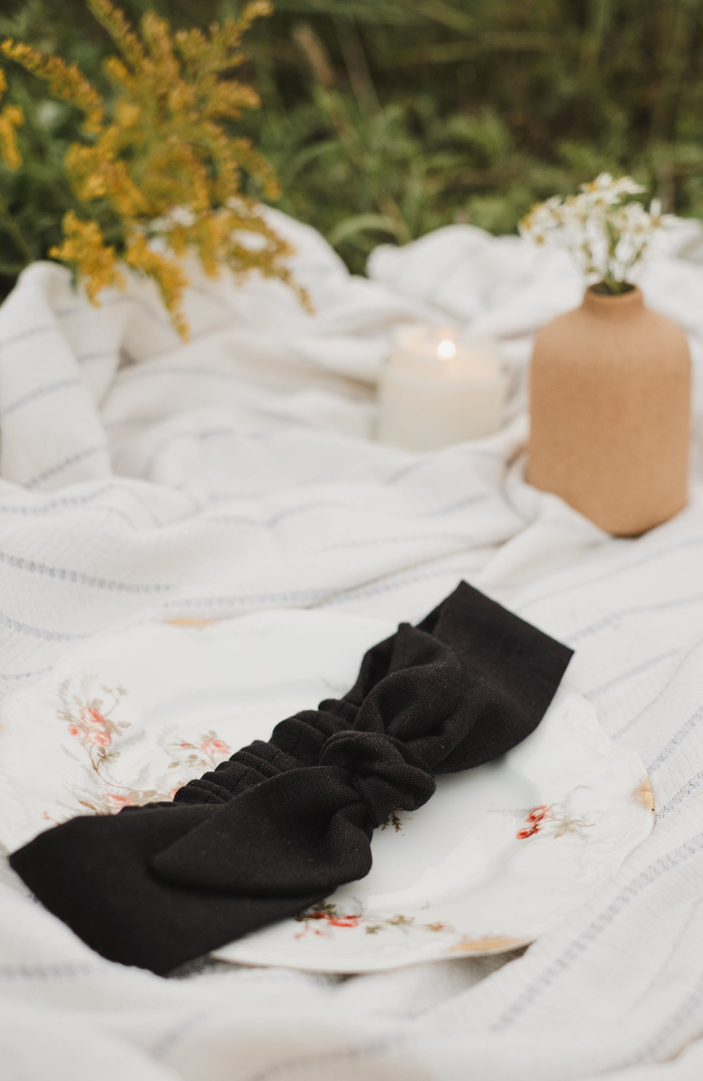 Bandeau avec boucle en lin - Noir