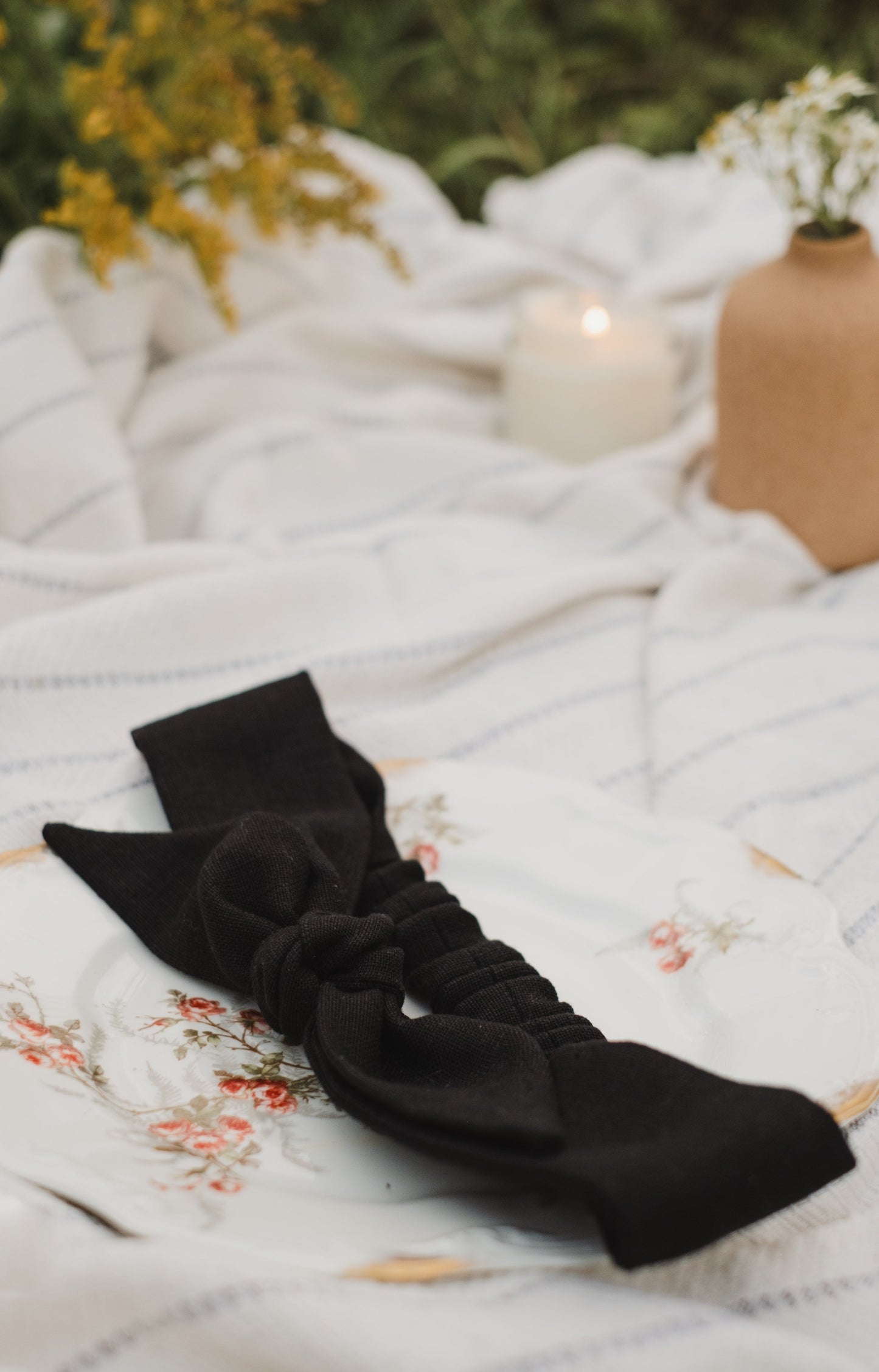 Bandeau avec boucle en lin - Noir