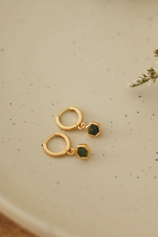 Boucles d'oreilles Moss Agate - Vermeil