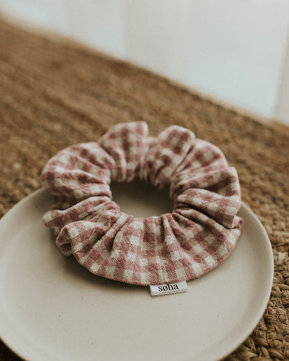 Chouchou à carreaux - Rose