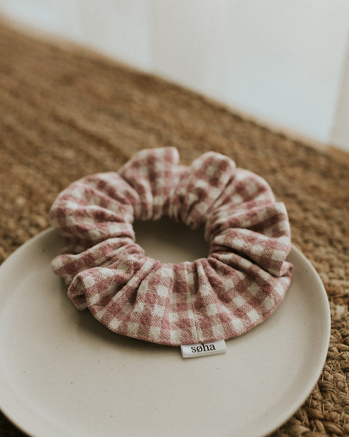 Chouchou à carreaux - Rose