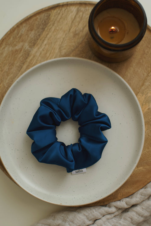 Chouchou en satin - Bleu royal