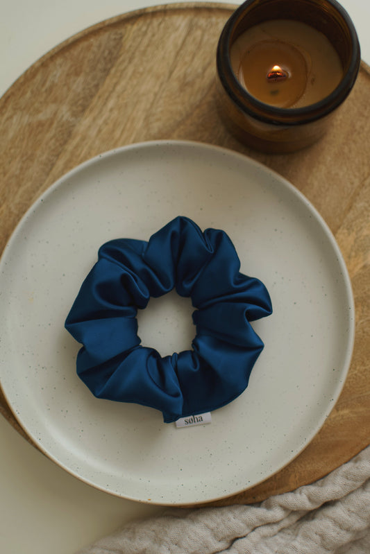 Chouchou en satin - Bleu royal